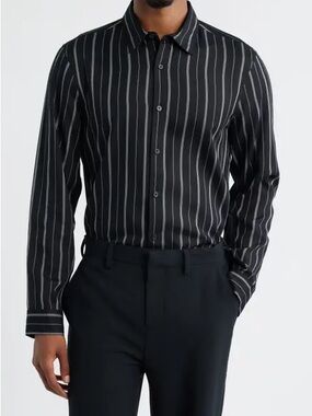 16. Open edit • NWOT Men's Black Vertical Stripe Dress Shirt